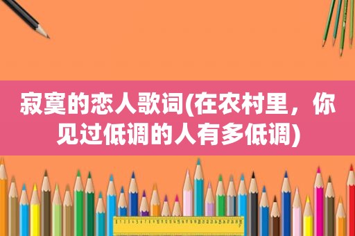 寂寞的恋人歌词(在农村里，你见过低调的人有多低调)