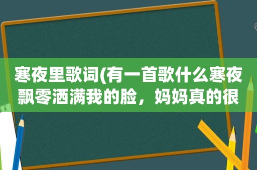 寒夜里歌词(有一首歌什么寒夜飘零洒满我的脸，妈妈真的很受伤，是什么歌)