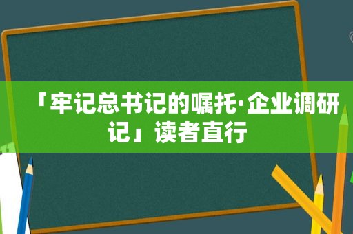 「牢记总书记的嘱托·企业调研记」读者直行