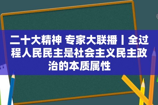 二十大精神 专家大联播丨全过程人民民主是社会主义民主政治的本质属性
