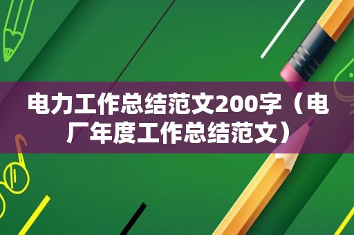 电力工作总结范文200字（电厂年度工作总结范文）