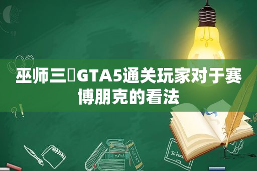 巫师三➕GTA5通关玩家对于赛博朋克的看法