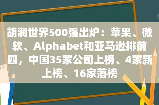 胡润世界500强出炉：苹果、微软、Alphabet和亚马逊排前四，中国35家公司上榜、4家新上榜、16家落榜