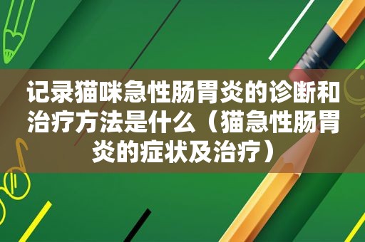 记录猫咪急性肠胃炎的诊断和治疗方法是什么（猫急性肠胃炎的症状及治疗）