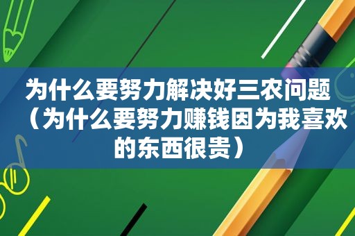 为什么要努力解决好三农问题（为什么要努力赚钱因为我喜欢的东西很贵）