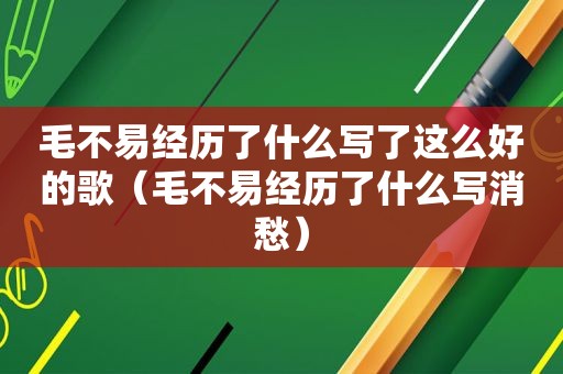 毛不易经历了什么写了这么好的歌（毛不易经历了什么写消愁）