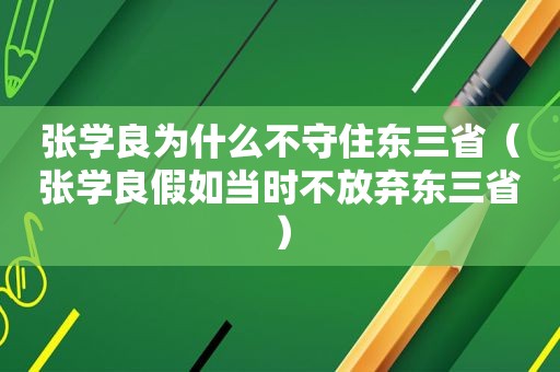 张学良为什么不守住东三省（张学良假如当时不放弃东三省）