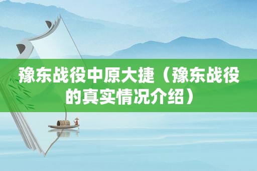豫东战役中原大捷（豫东战役的真实情况介绍）