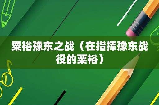 粟裕豫东之战（在指挥豫东战役的粟裕）