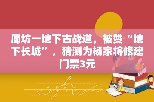 廊坊一地下古战道，被赞“地下长城”，猜测为杨家将修建门票3元