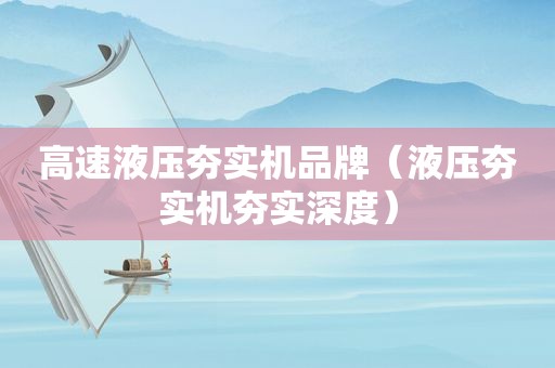高速液压夯实机品牌（液压夯实机夯实深度）