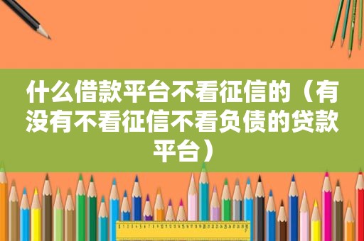 什么借款平台不看征信的（有没有不看征信不看负债的贷款平台）