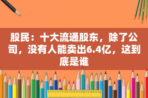 股民：十大流通股东，除了公司，没有人能卖出6.4亿，这到底是谁