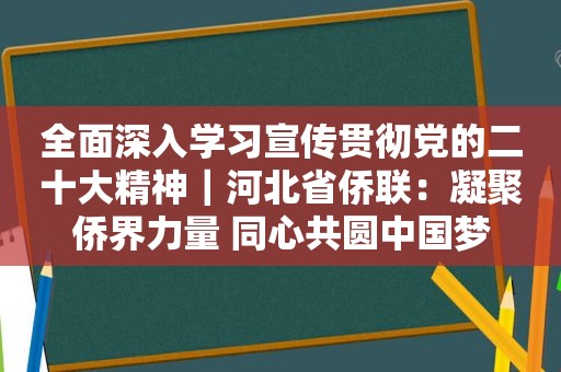 全面深入学习宣传贯彻党的二十大精神｜河北省侨联：凝聚侨界力量 同心共圆中国梦