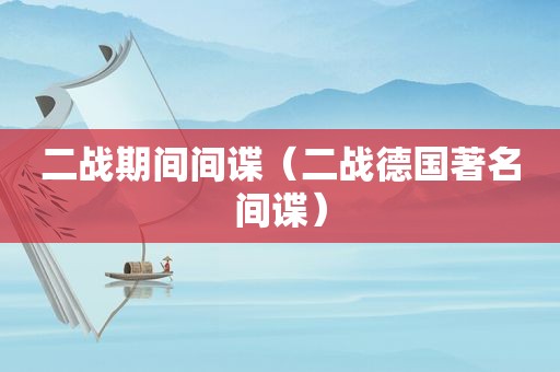 二战期间间谍（二战德国著名间谍）