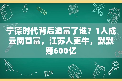 宁德时代背后造富了谁？1人成云南首富，江苏人更牛，默默赚600亿