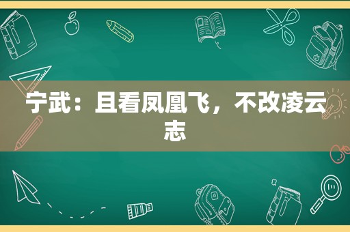宁武：且看凤凰飞，不改凌云志