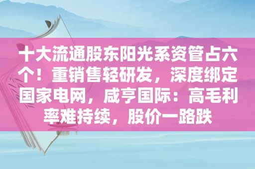 十大流通股东阳光系资管占六个！重销售轻研发，深度绑定国家电网，咸亨国际：高毛利率难持续，股价一路跌