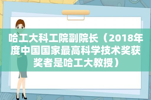 哈工大科工院副院长（2018年度中国国家最高科学技术奖获奖者是哈工大教授）