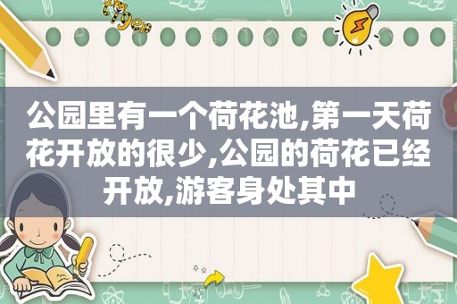 公园里有一个荷花池,第一天荷花开放的很少,公园的荷花已经开放,游客身处其中