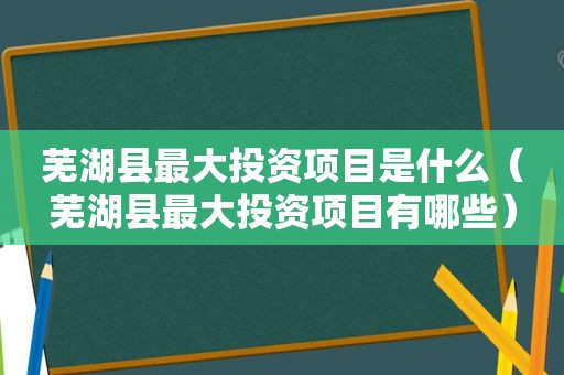 芜湖县最大投资项目是什么（芜湖县最大投资项目有哪些）