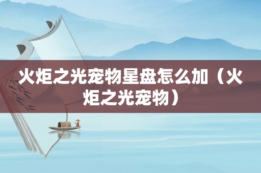 火炬之光宠物星盘怎么加（火炬之光宠物）