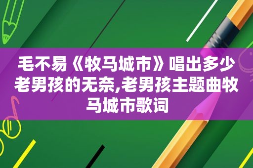 毛不易《牧马城市》唱出多少老男孩的无奈,老男孩主题曲牧马城市歌词