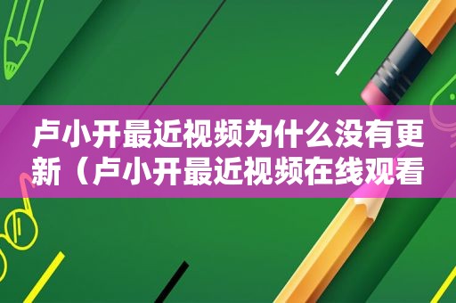 卢小开最近视频为什么没有更新（卢小开最近视频在线观看）