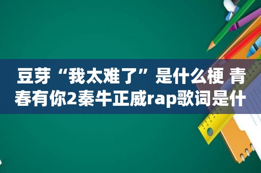 豆芽“我太难了”是什么梗 青春有你2秦牛正威rap歌词是什么