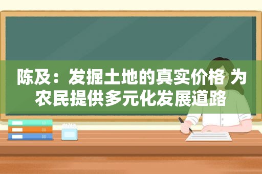 陈及：发掘土地的真实价格 为农民提供多元化发展道路