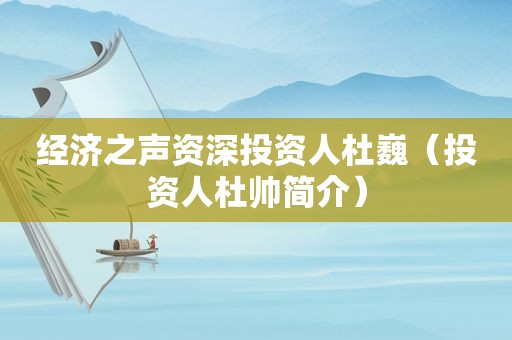 经济之声资深投资人杜巍（投资人杜帅简介）