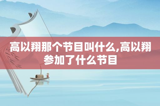 高以翔那个节目叫什么,高以翔参加了什么节目