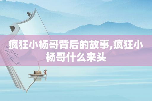 疯狂小杨哥背后的故事,疯狂小杨哥什么来头