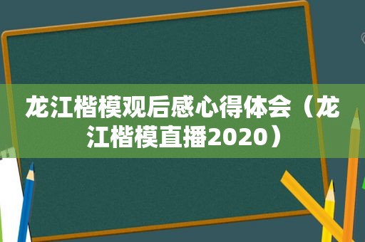 龙江楷模观后感心得体会（龙江楷模直播2020）