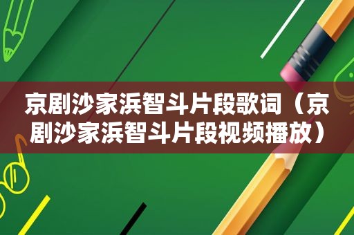 京剧沙家浜智斗片段歌词（京剧沙家浜智斗片段视频播放）