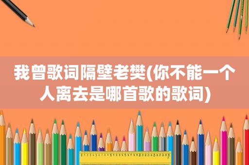 我曾歌词隔壁老樊(你不能一个人离去是哪首歌的歌词)