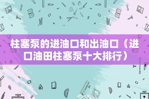 柱塞泵的进油口和出油口（进口油田柱塞泵十大排行）